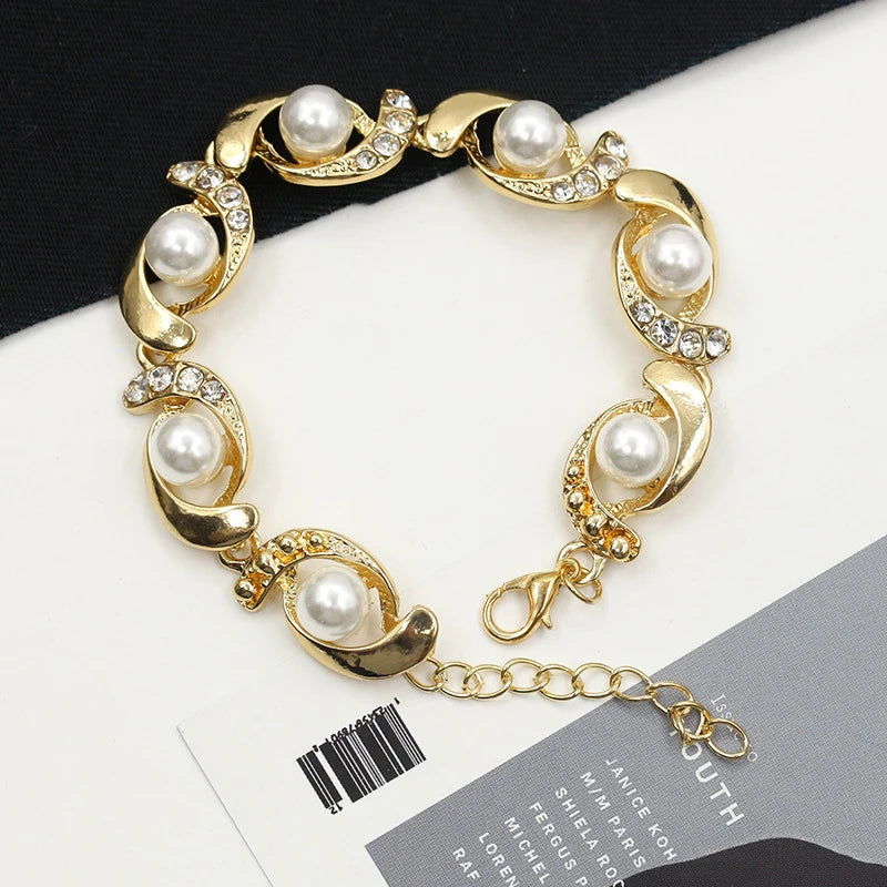 Brand New Imitation Pearl Bracelet Women Fashion Trendy Gold Silver Color Chain Crystal  Alloy Adjustable 2024