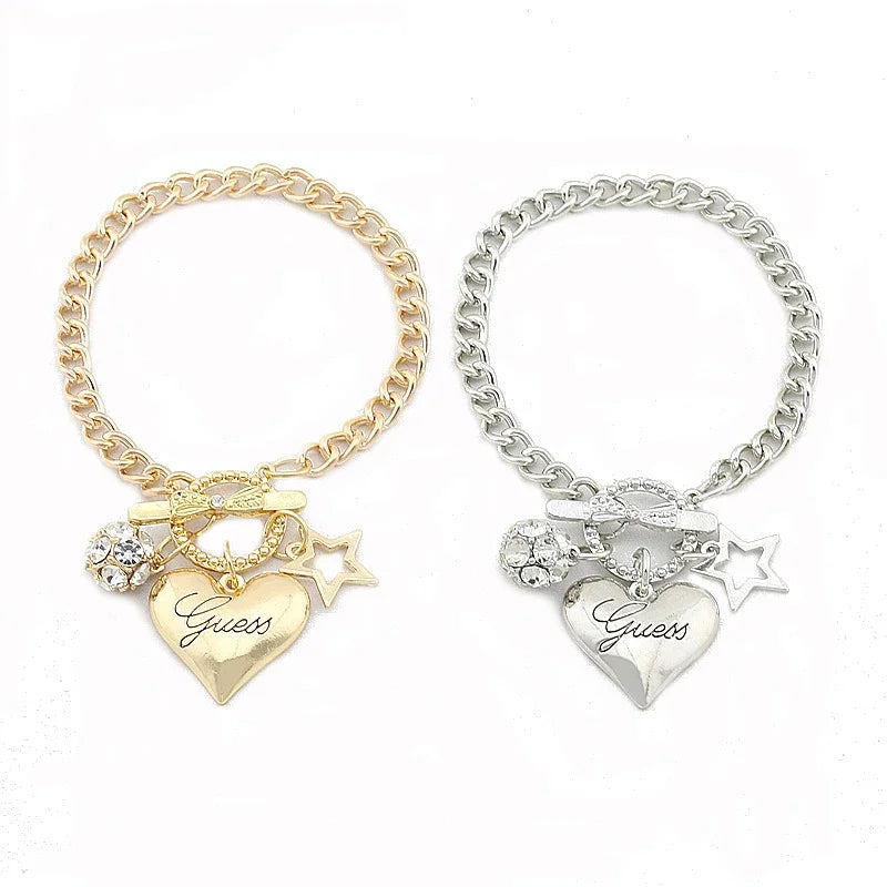 2024 Hot Sale Love Heart Charms Bracelets For Women Gold Silver Color Bracelet&Bangle Jewelry Europe American Style  Gift