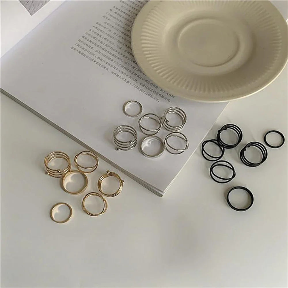 2025 6Pcs/Set Punk Finger Rings - Minimalist & Geometric Metal Jewelry for Women Gifts