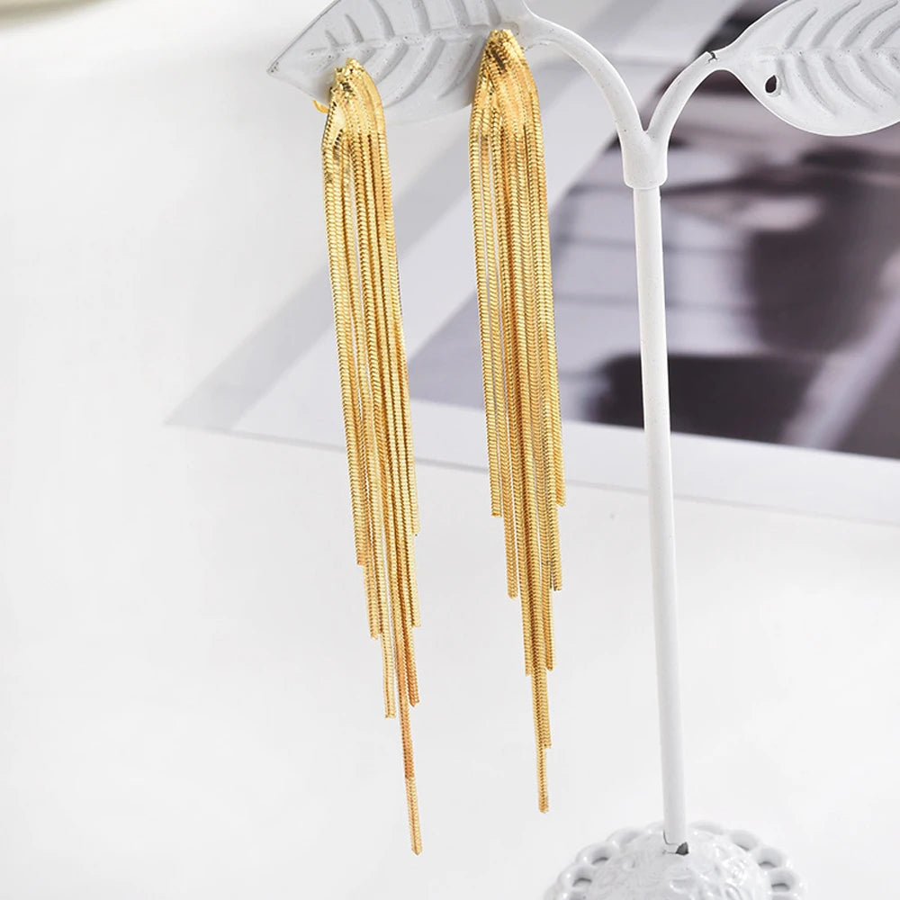 2024 New Gold Color Silver  Long Hanging Earrings Metal Tassel Ethnic Drop  for Women Fashion Jewelry Gifts