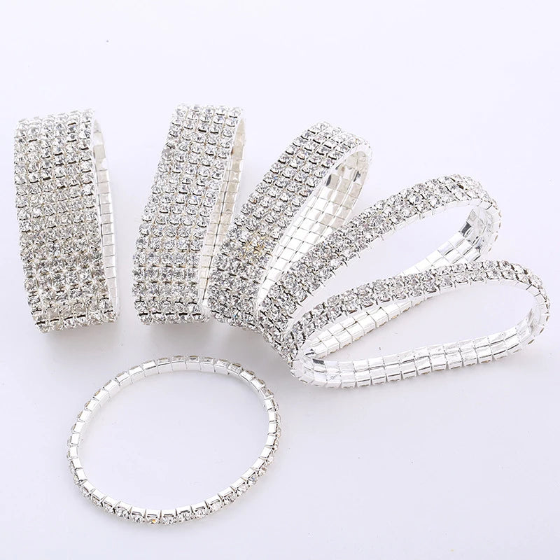 Hot Sale Multiple Styles Fashion Crystal Stretch Shine Bracelets For Women Couple Girlsfriend Bangles Wedding Bridal Gifts 2024