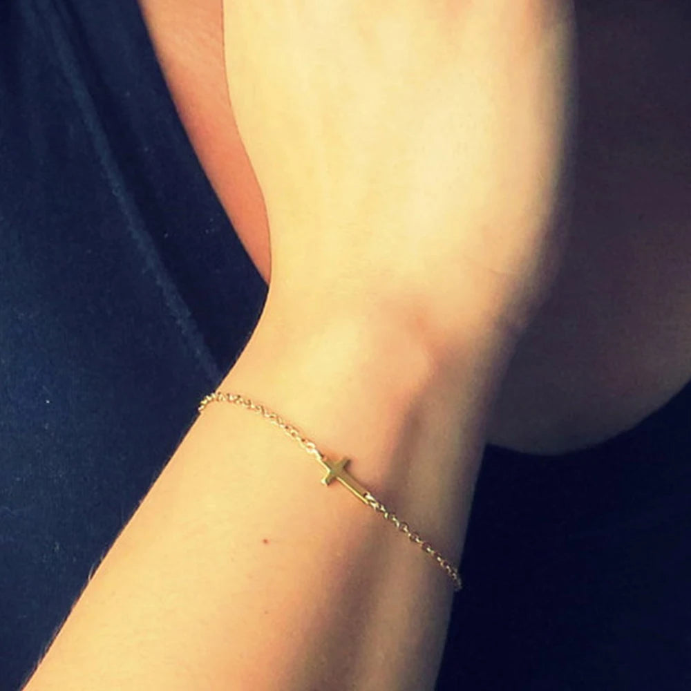 New Charm Cross Minimalist Small Love Friendship  Bracelets Link Chain  For Women 2024 Fashion Jewelry Gift