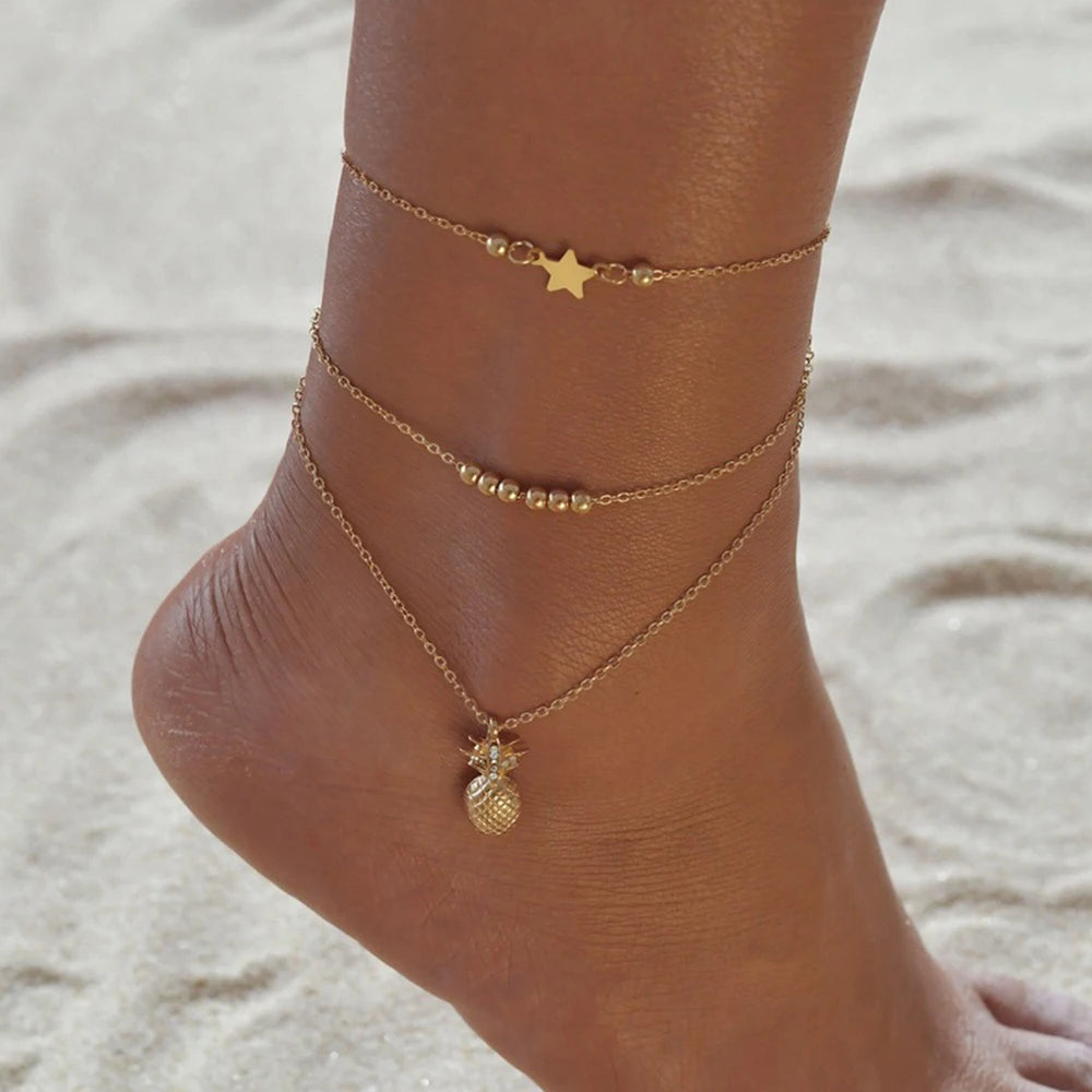 2024 New Ankle Chain Pineapple Pendant Anklet Beaded Summer Beach Foot Jewelry Fashion Style Anklets For Women Gifts