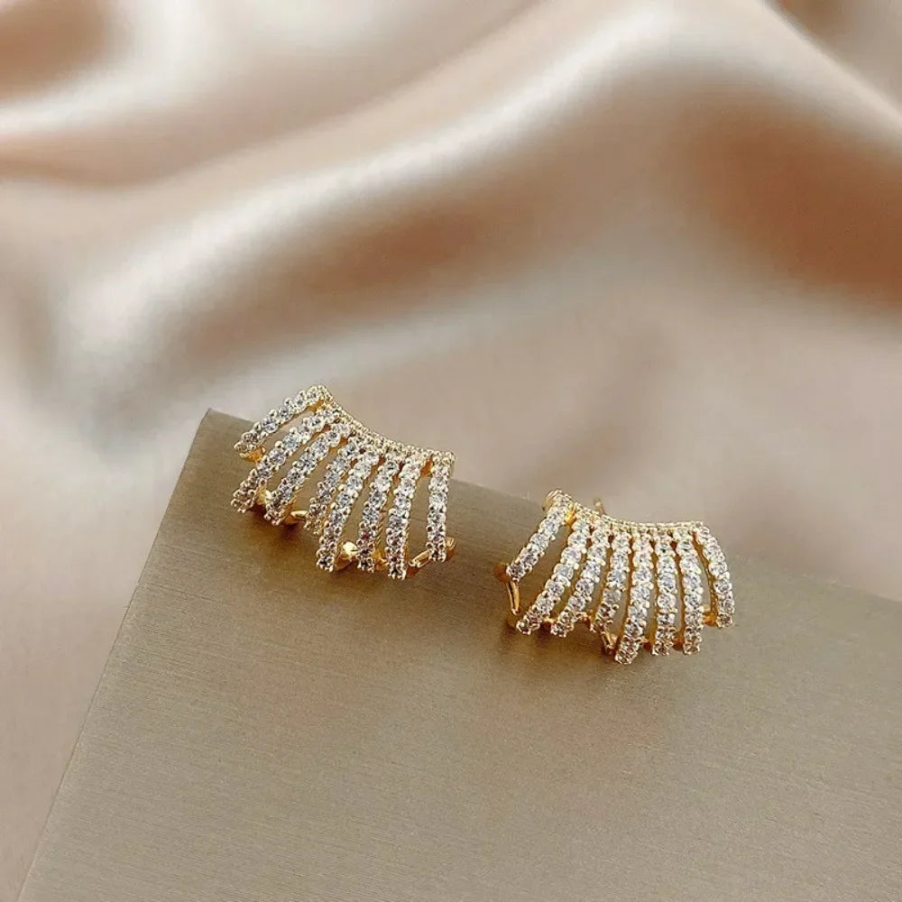 Delicate Multi-layer C-shaped Stud Earrings Temperament Inlaid Rhinestone Ear Stud for Women Fashion Jewelry Accessories