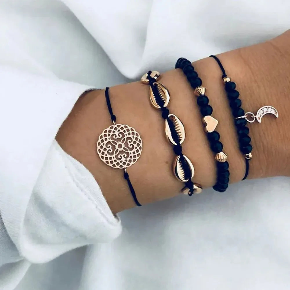 4pcs/Set Bohemian Shell Moon Bracelet Set Fashion Pop Vintage For Women  Fashion Jewelry Party Gifts 2024