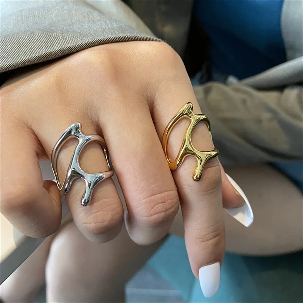 Vintage Elegant Irregular Adjustable Rings for Women Punk Geometric Hollow Branches Open Ring Party Fashion Jewelry Gifts