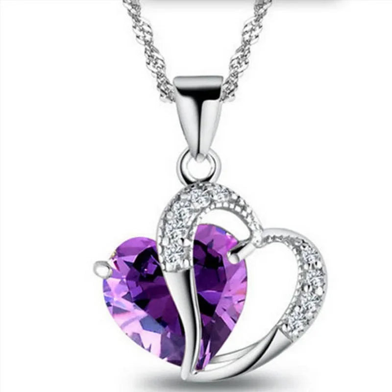 2024 New Fashion 10 Colors Class Heart Crystal Pendant Necklace for Women Ladies  Jewelry Girls