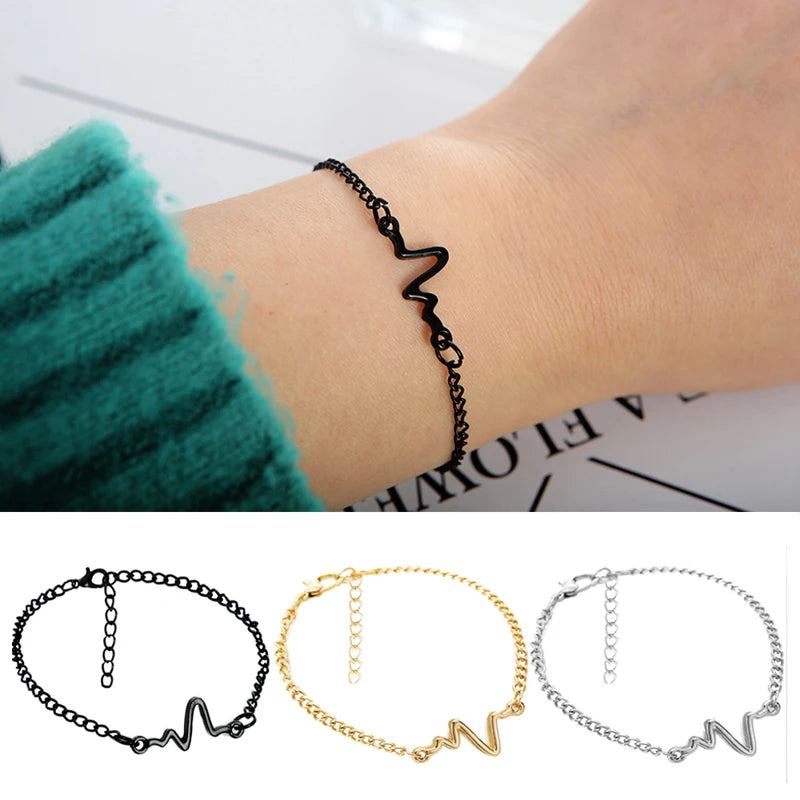 New Arrivals Korean Fashion Simple Waves ECG Heart Rate Lightning Bracelets For Women & Men Jewelry Summer Style Beach